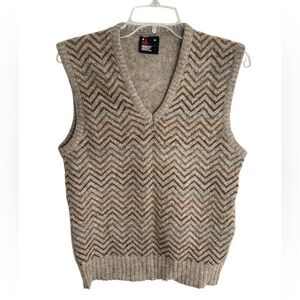 VTG Robert Bruce Sweater Vest Herringbone Mens Medium Tan Brown Gray Made In USA